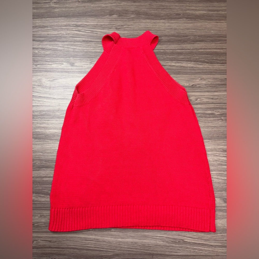 LOFT Mock Neck Ribbed Sweater Tank Red Size Medium - Picture 6 of 6